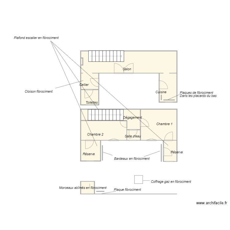 Croquis PEHAUT amiante. Plan de 10 pièces et 36 m2