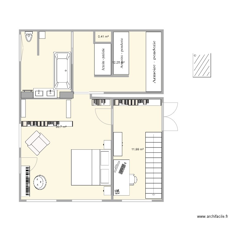 Suite parentalev3. Plan de 4 pièces et 55 m2