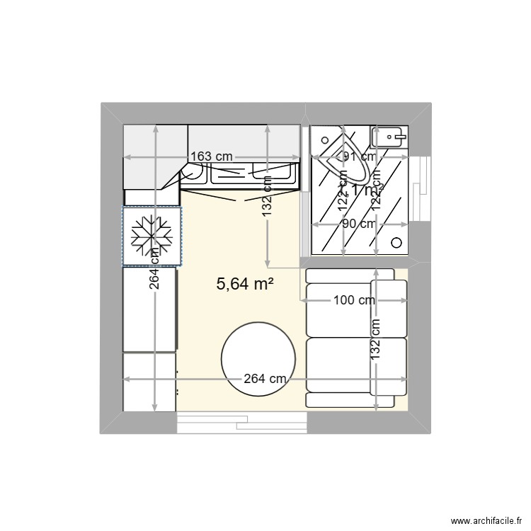 MODULE MICHEL  3 X 3 = 9 M2. Plan de 2 pièces et 7 m2