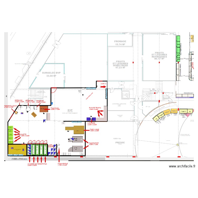 Montmorot labo boulangerie. Plan de 2 pièces et 290 m2