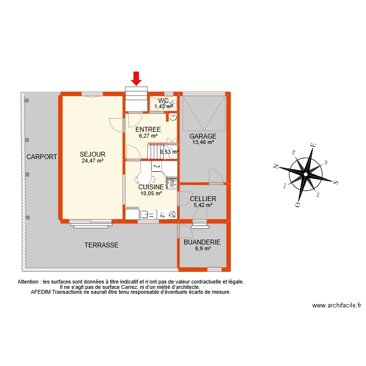 BI 9163 RDC. Plan de 11 pièces et 105 m2