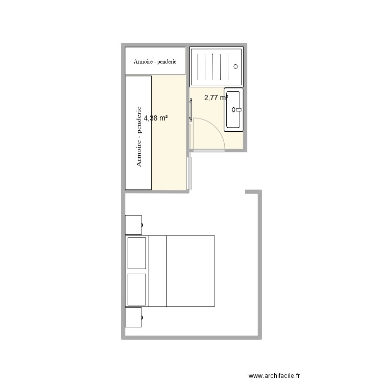 chambre parentale. Plan de 2 pièces et 7 m2