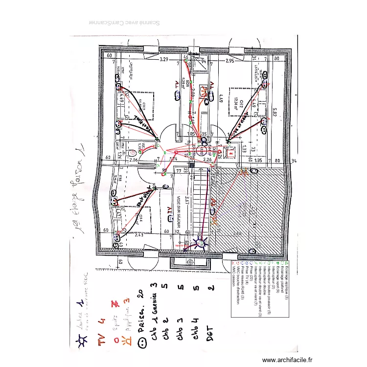 Plan electrique &eacute;tage maison F5 LEVEQUE. Plan de 