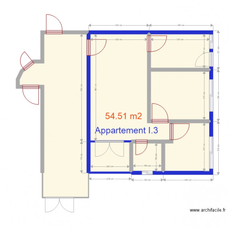 Superficie appartements I3. Plan de 7 pièces et 71 m2
