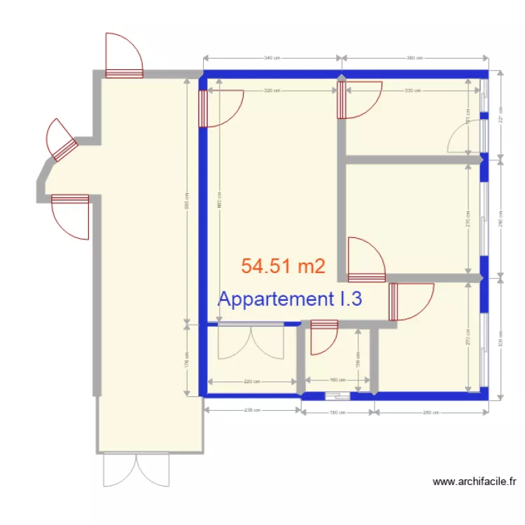 Superficie appartements I3. Plan de 