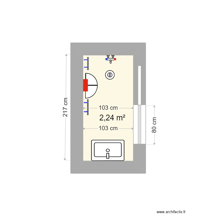 JAMONT SDB. Plan de 2 pièces et 4 m2