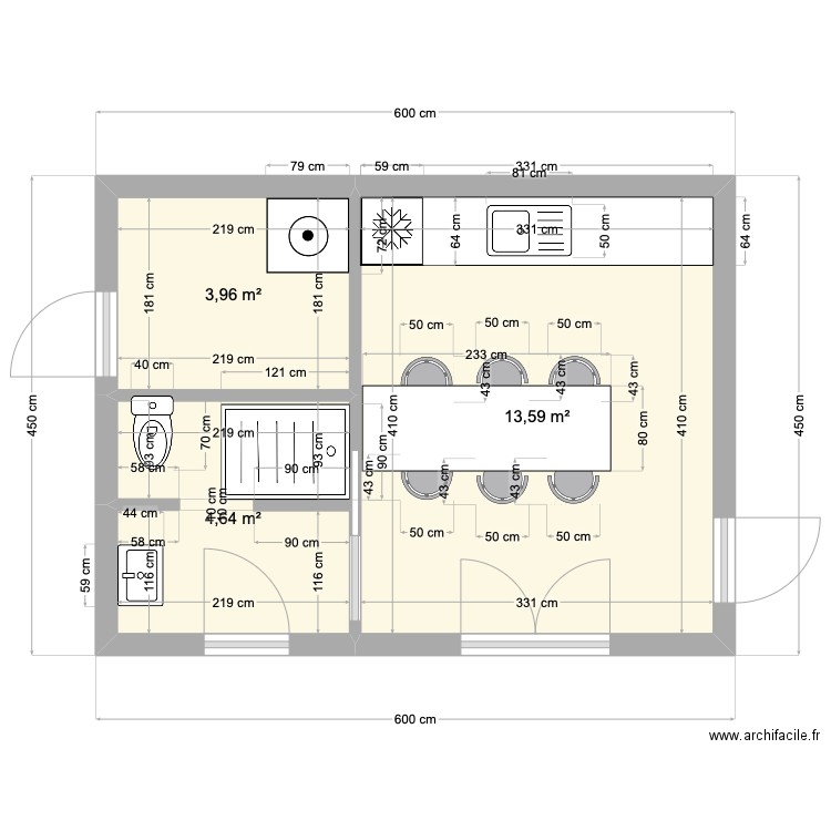 Centner poolhouse V2. Plan de 3 pièces et 22 m2