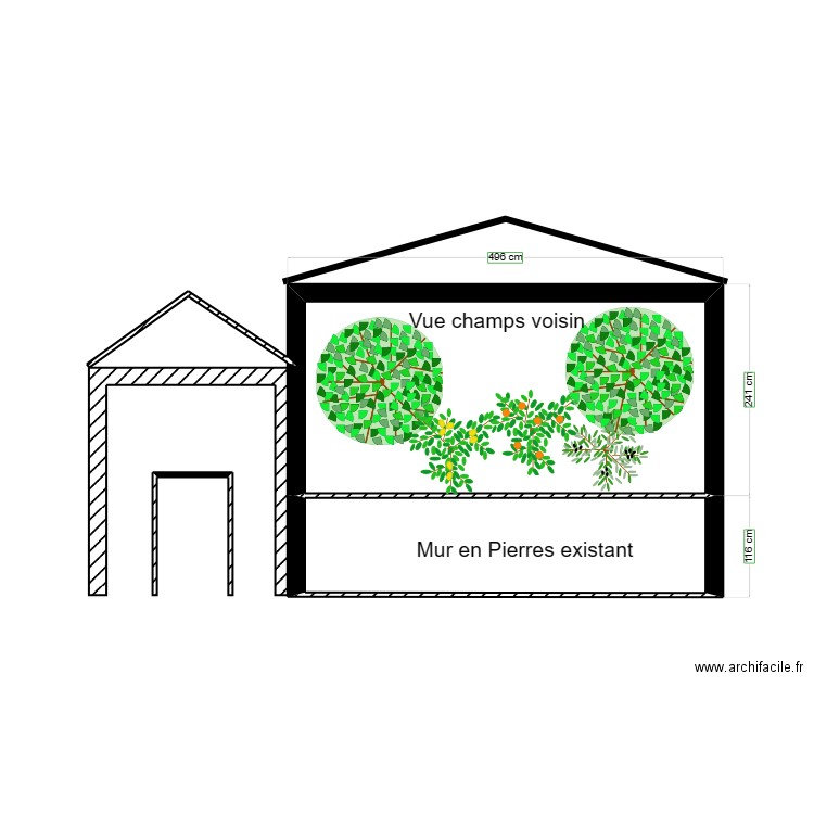 Façade sud Ouest abri ouvert voiture. Plan de 2 pièces et 15 m2