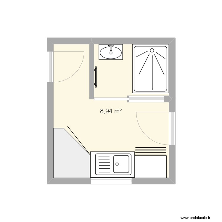 SdB_RdC. Plan de 1 pièce et 9 m2