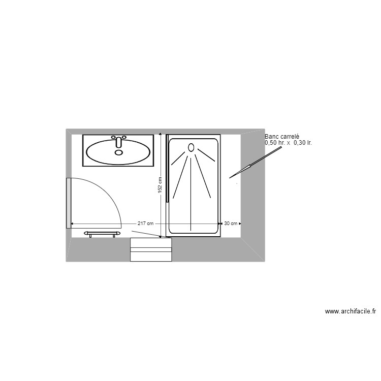 SDB 1 Mittainville avec vasque 1,05 m. Plan de 1 pièce et 4 m2