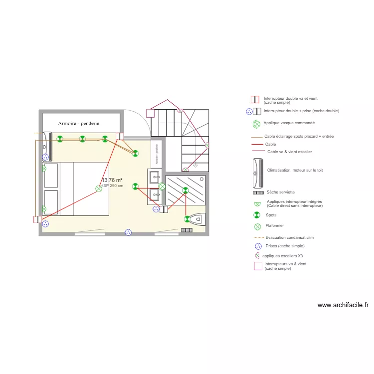 Chambre master. Plan de 