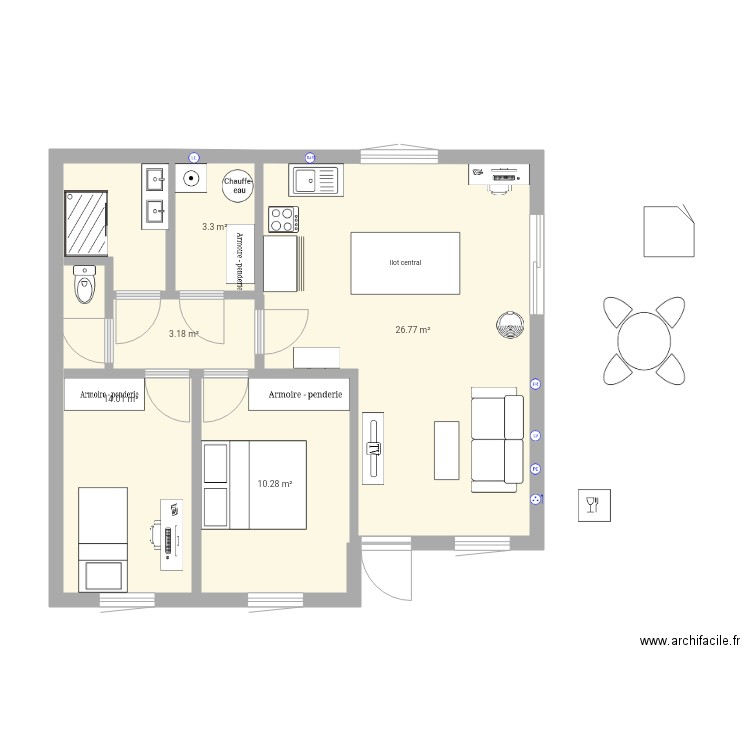Plan maison 2 chambres 56m 2. Plan de 0 pièce et 0 m2
