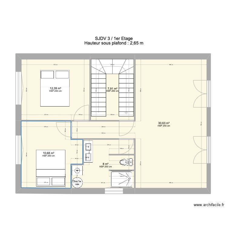 SJDV3 1 etage V1-3. Plan de 5 pièces et 70 m2