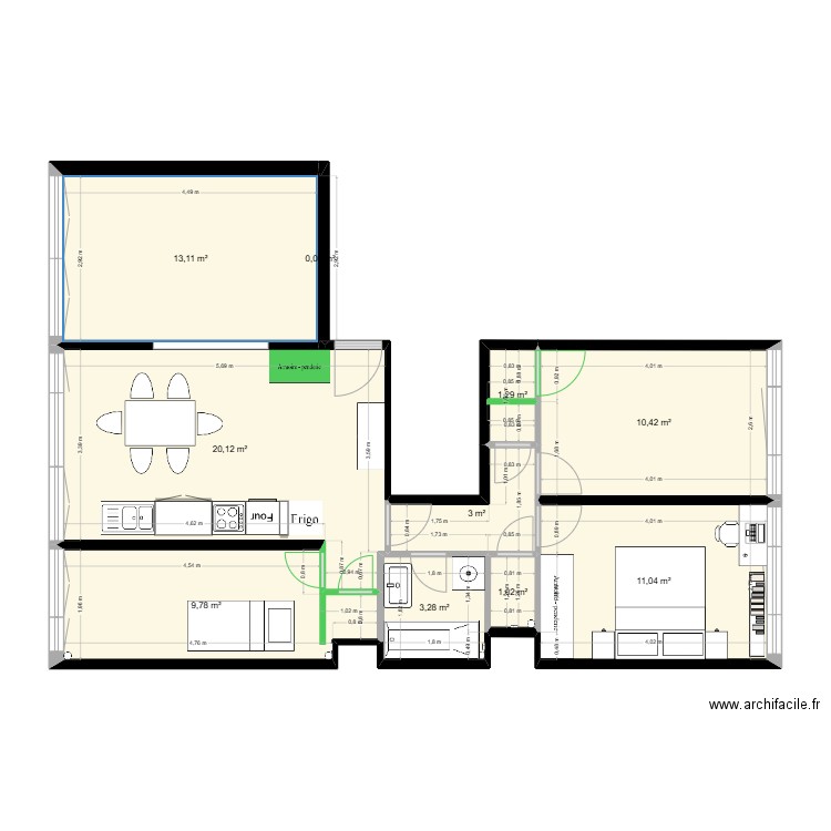 Appart 50 Charonne_Option 1. Plan de 10 pièces et 73 m2