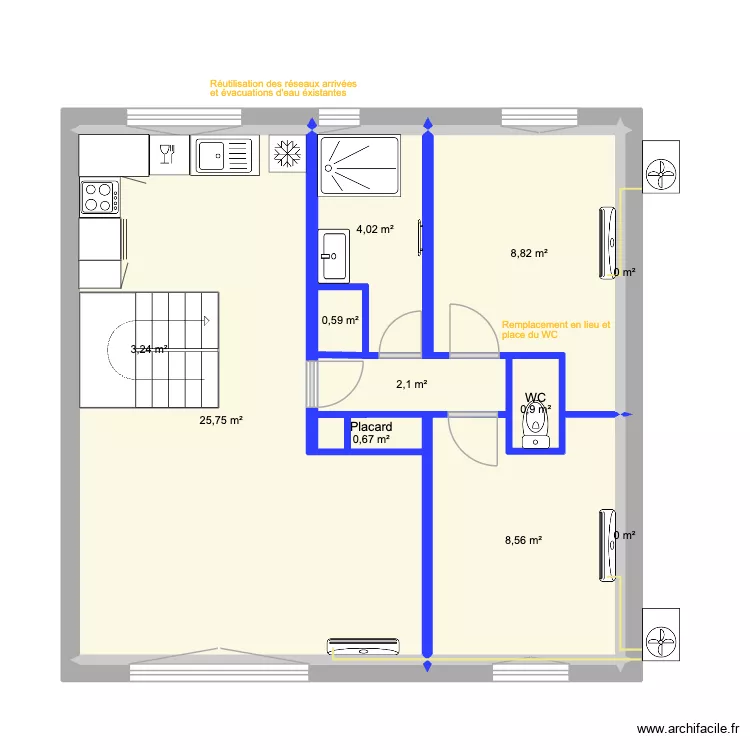 PLAN_N1_MAISON_LE_BUGUE_PLOMB_CLIM. Plan de 11 pièces et 58 m²