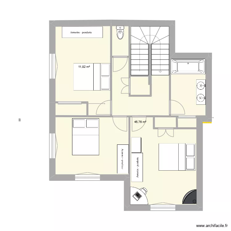 Maison actuel étage. Plan de 2 et 58 m² Maison actuel étage. Plan de 2 et 58 m²