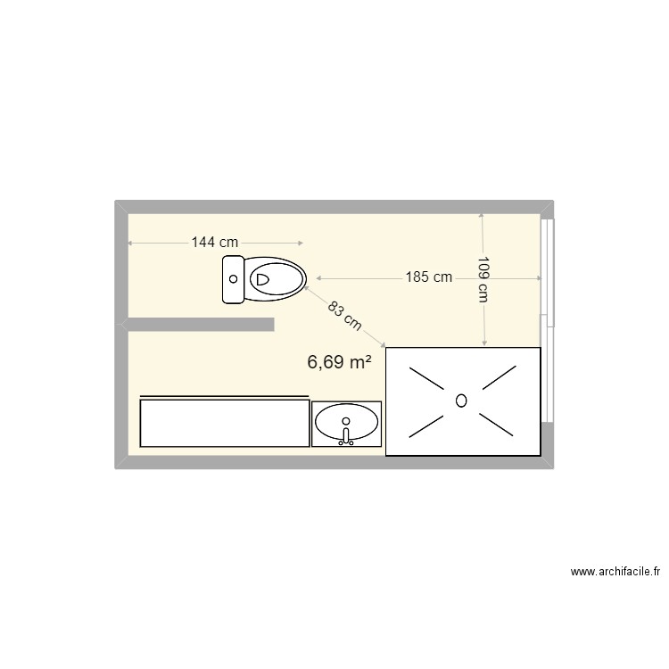 Salle eau 2.1. Plan de 1 pièce et 7 m2