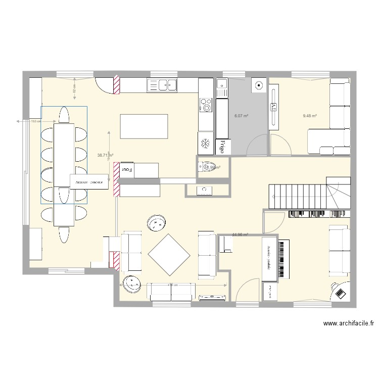 détail pièces de vie essai7. Plan de 5 pièces et 100 m2