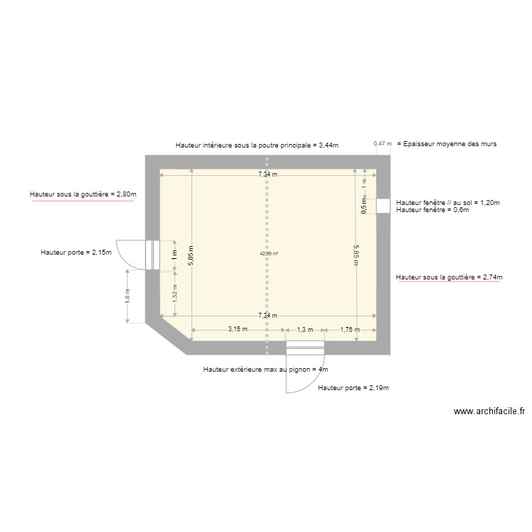 plan de base. Plan de 1 pièce et 42 m2