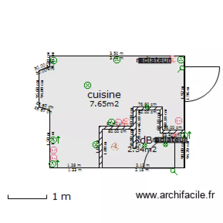 cuisine / SdB. Plan de 