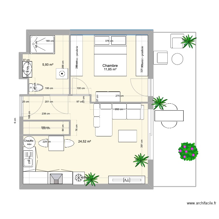 test 1. Plan de 3 pièces et 42 m2