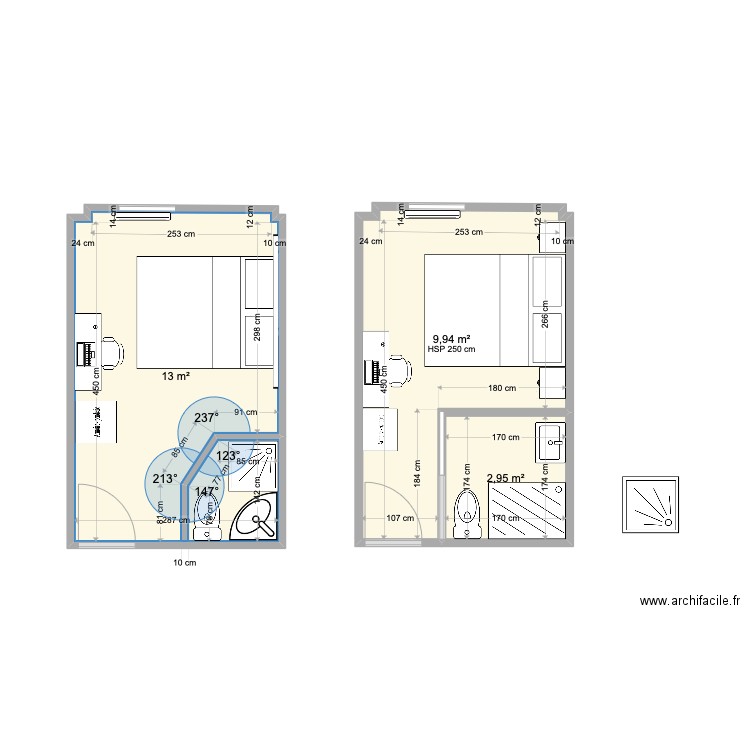 CLAIR DE LUNE CHB 43. Plan de 3 pièces et 26 m2