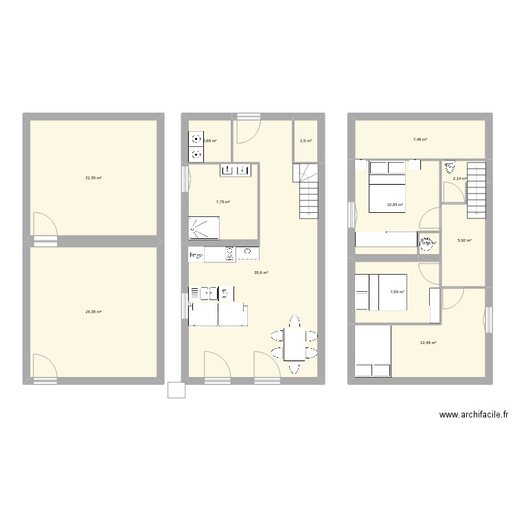 Division. Plan de 13 pièces et 141 m2