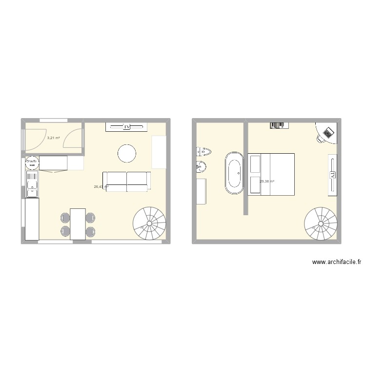 CHALET. Plan de 3 pièces et 59 m2