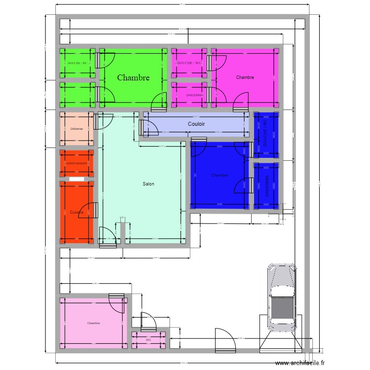 ABC. Plan de 16 pièces et 137 m2