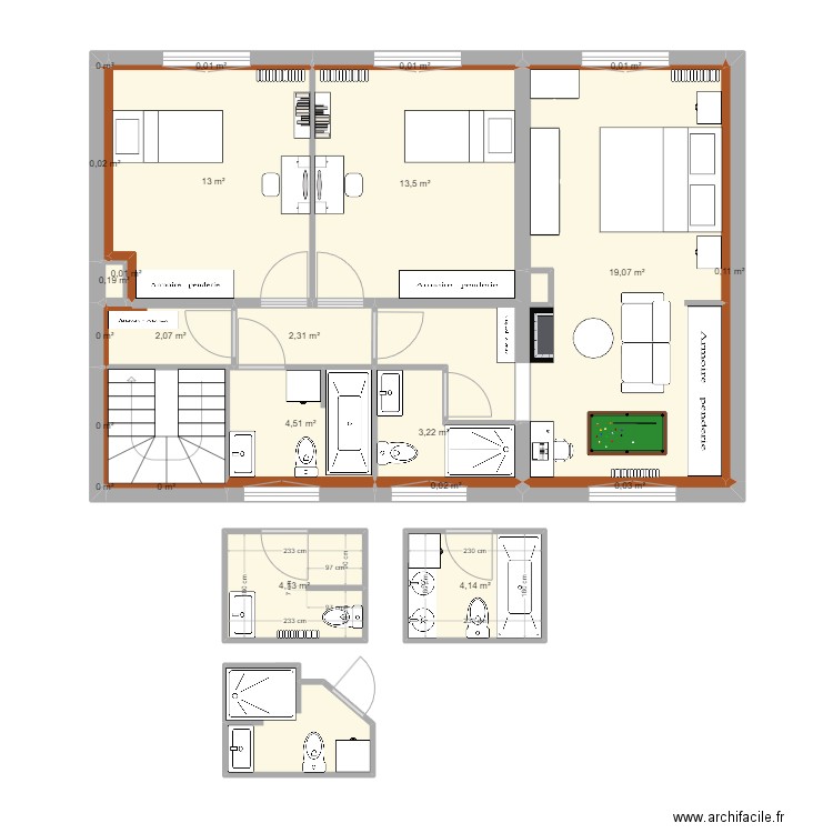 clamart R+1 new. Plan de 24 pièces et 74 m2