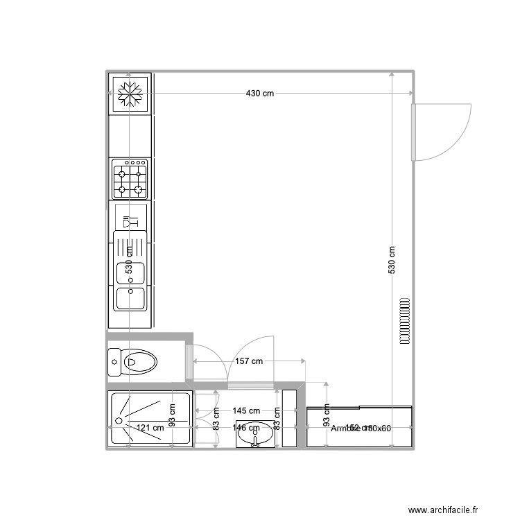 Atelier revu 14-12-22. Plan de 2 pièces et 23 m2