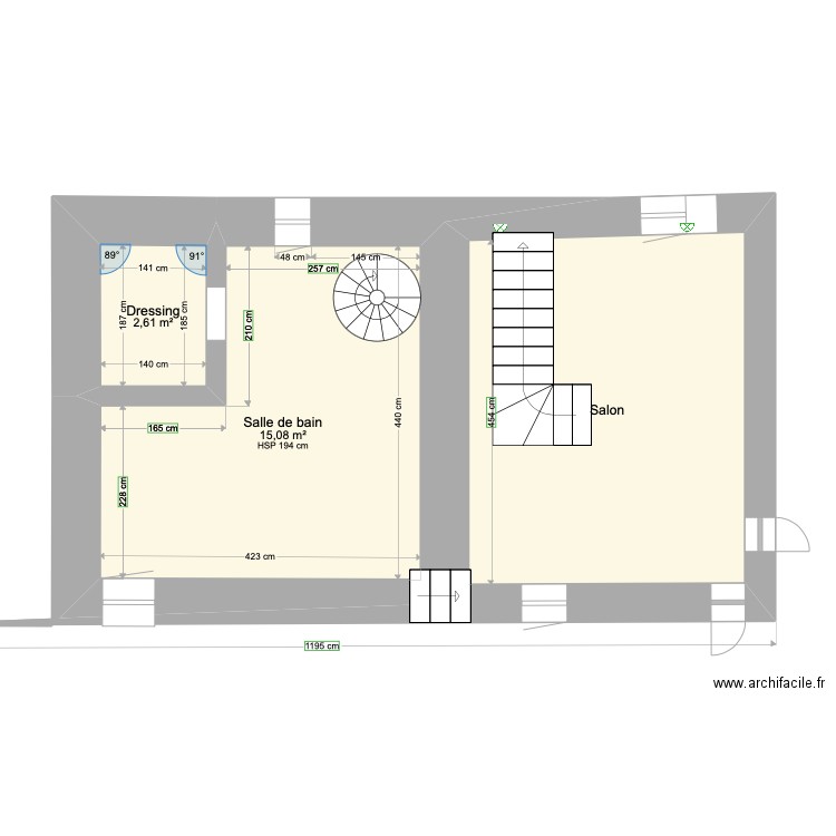 Plan Bibliothèque. Plan de 3 pièces et 34 m2