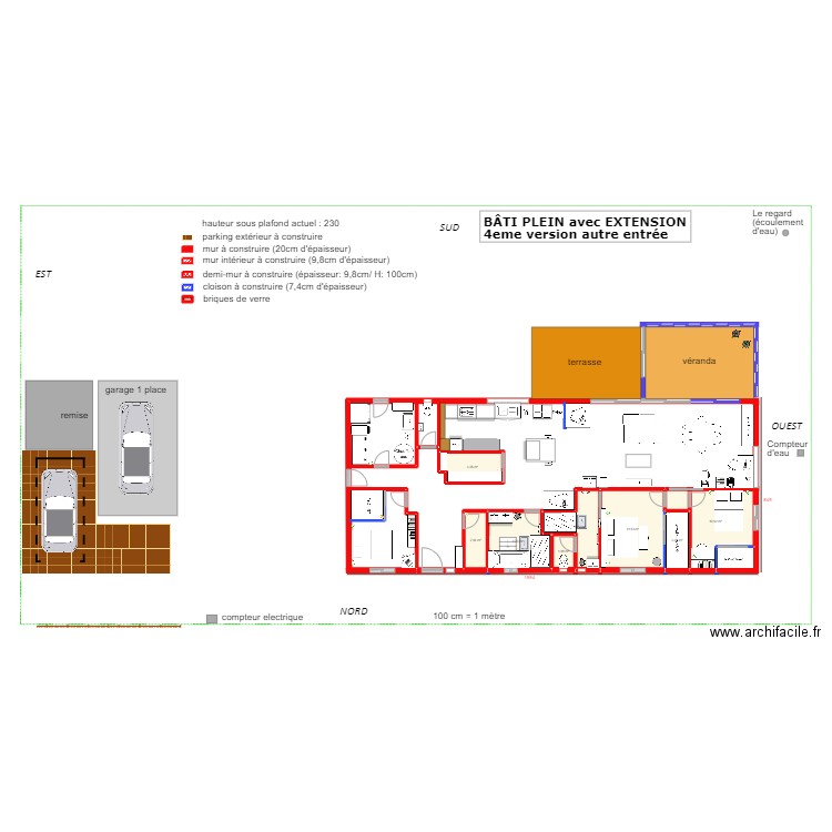 Bâti PLEIN avec extension 4eme version autre entrée. Plan de 9 pièces et 47 m2