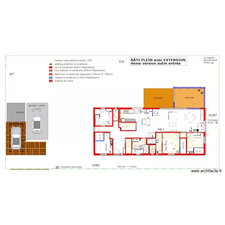 B&acirc;ti PLEIN avec extension 4eme version autre entr&eacute;e. Plan de 