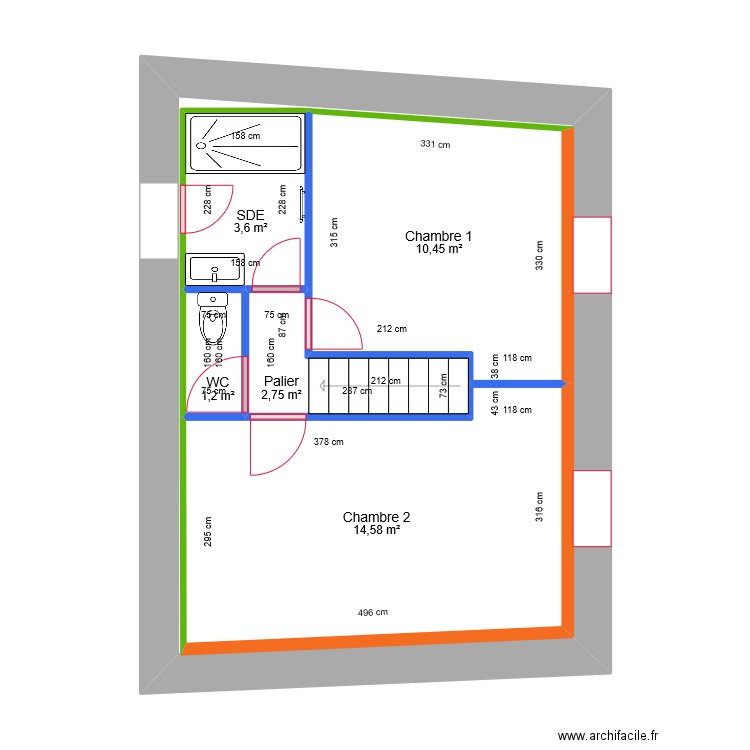 Ferro - Projet étage 1. Plan de 6 pièces et 69 m2