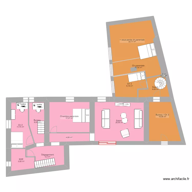 Poleymieux - division maison ETAGE. Plan de 