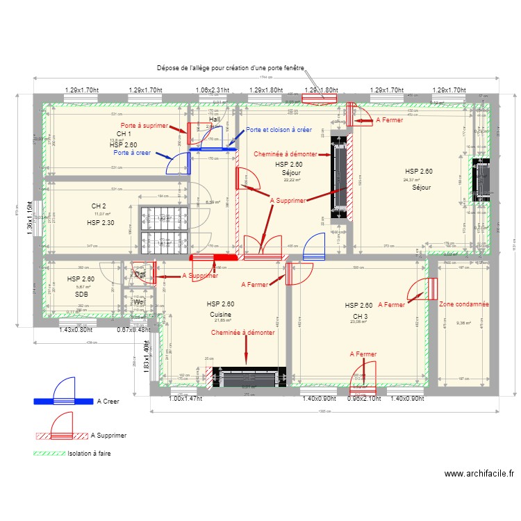 Bernadette situation future. Plan de 28 pièces et 148 m2