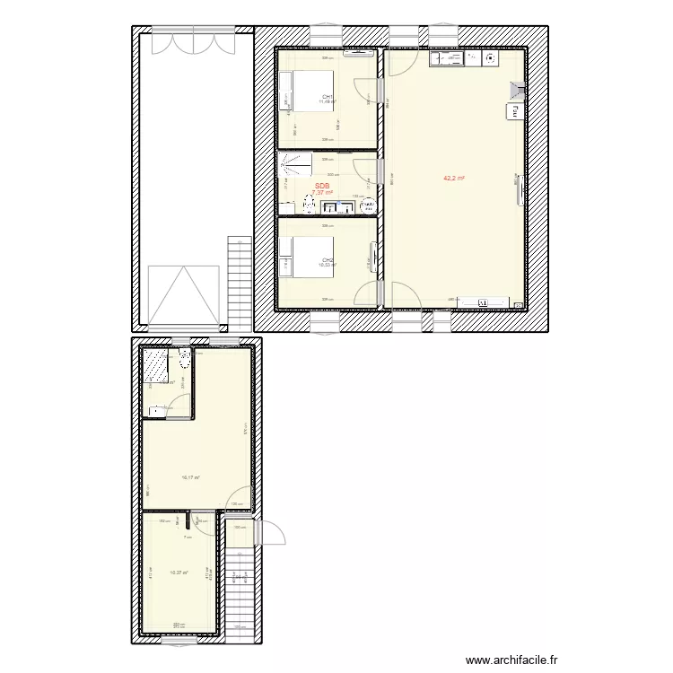 plan sur&eacute;l&eacute;vation appart 30m2. Plan de 