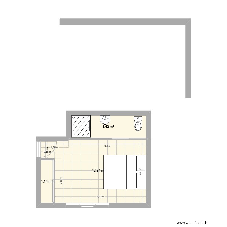 Projet aménagement de chambre. Plan de 3 pièces et 18 m2