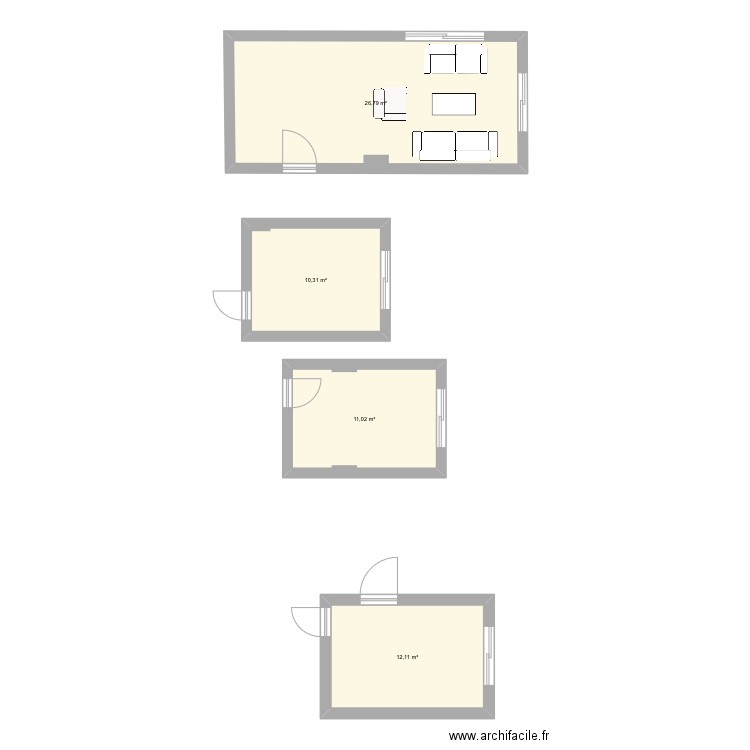 Buanderie. Plan de 4 pièces et 60 m2