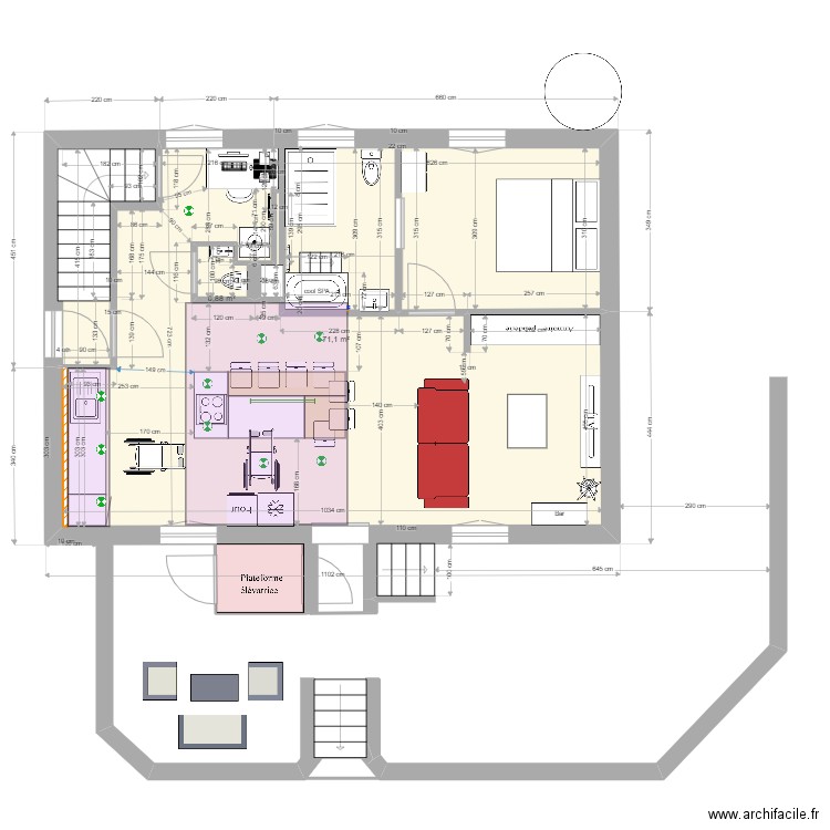 plan52AccèsTerrasse. Plan de 2 pièces et 72 m2