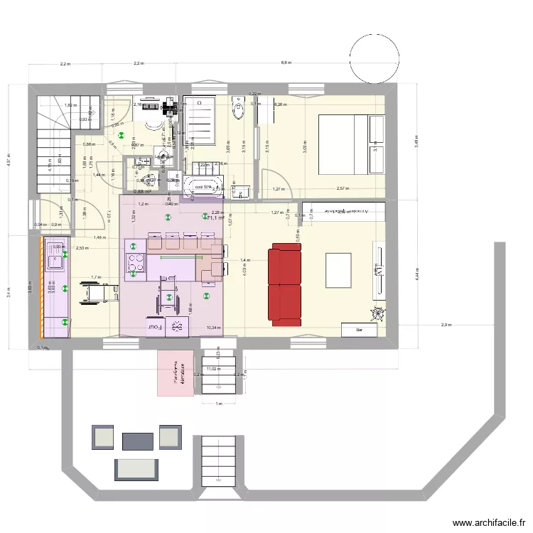 plan52Acc&egrave;sTerrasse. Plan de 2  et 72 m²