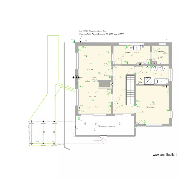 20220825 Plan electrique Rez-chauss&eacute;e  avec c&acirc;blage. Plan de 