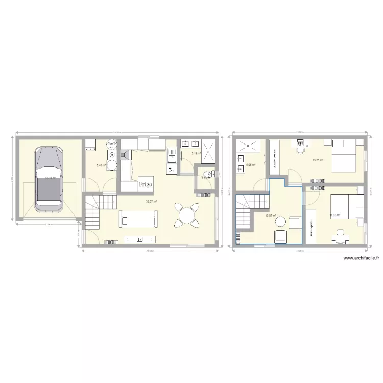 projet maison &agrave; &eacute;tage. Plan de 