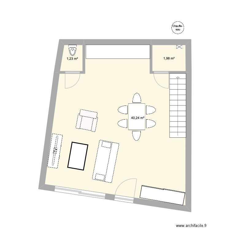 RDC L2. Plan de 3 pièces et 43 m2