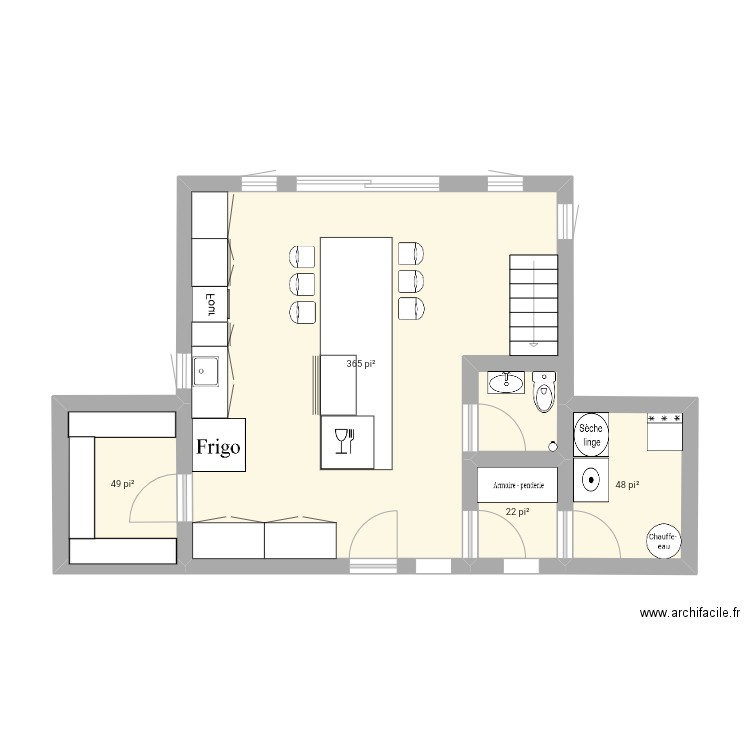 Maison . Plan de 4 pièces et 45 m2