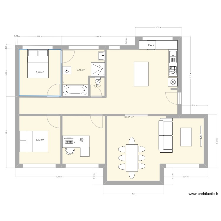 plan pour zinedin. Plan de 5 pièces et 86 m2