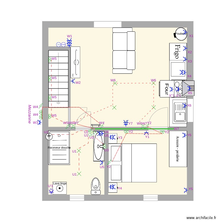 Gîte Schéma de Position final. Plan de 4 pièces et 37 m2