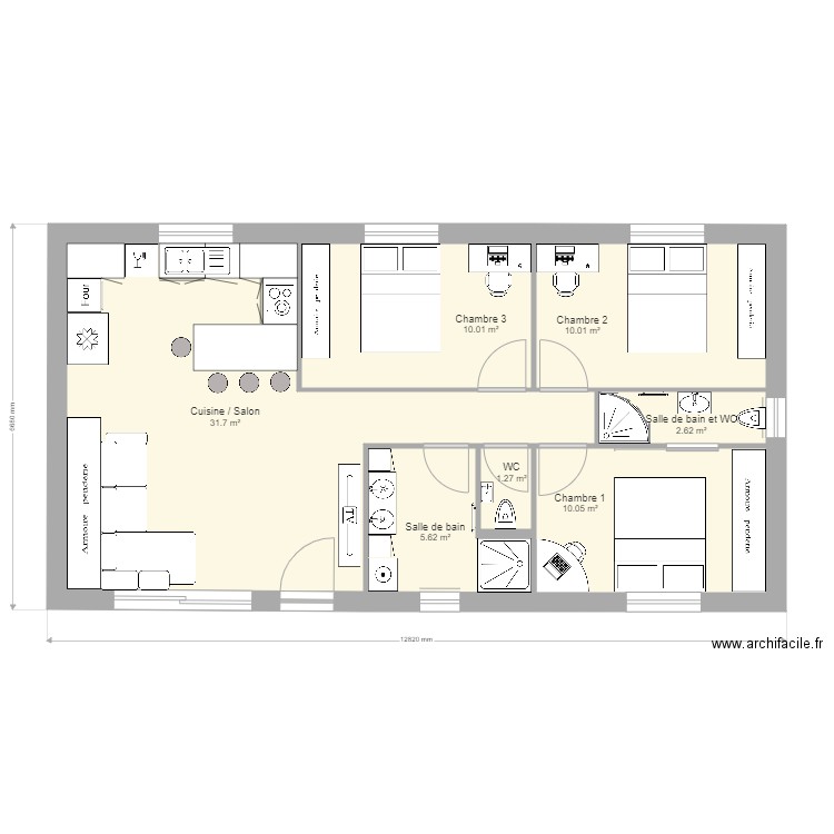 T4 71m. Plan de 0 pièce et 0 m2