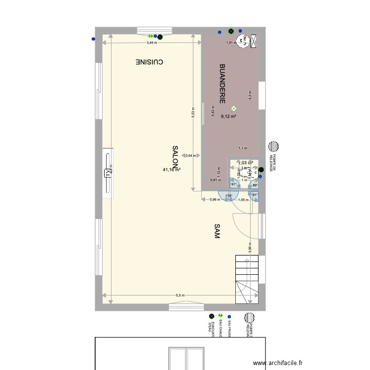 PROJET 3 1ER ETAGE NU PLOMBIER. Plan de 3 pièces et 51 m2